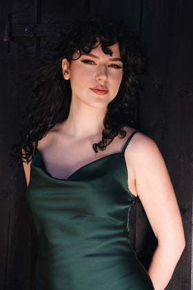 Aurelia green satin slip dress