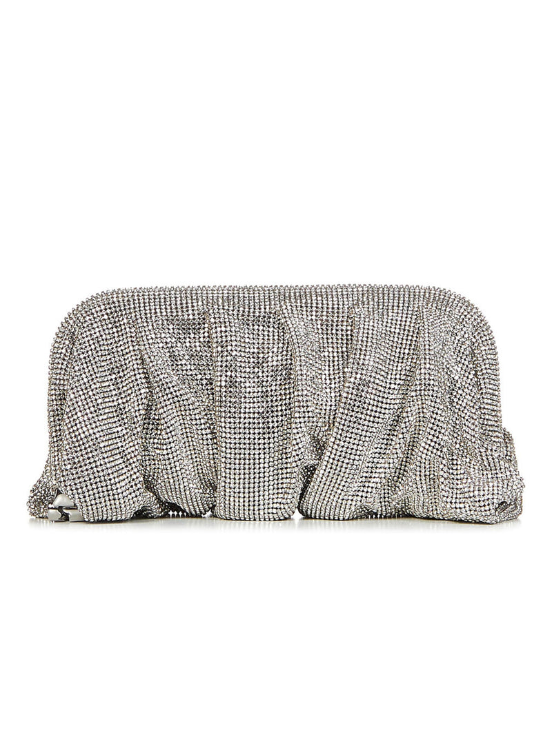 Soft pleated crystal clutch in silver