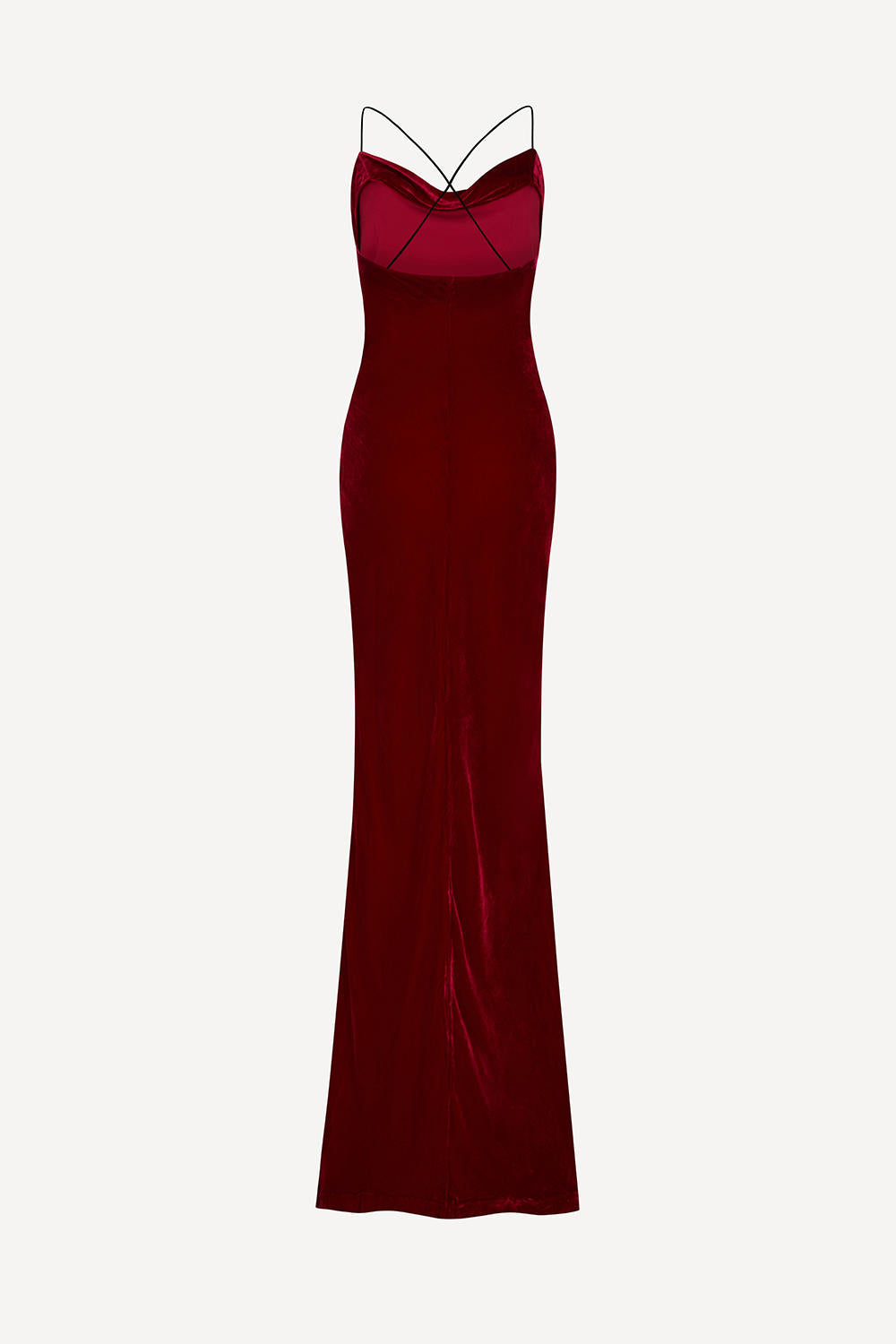 Siren maxi dress in red silk velvet