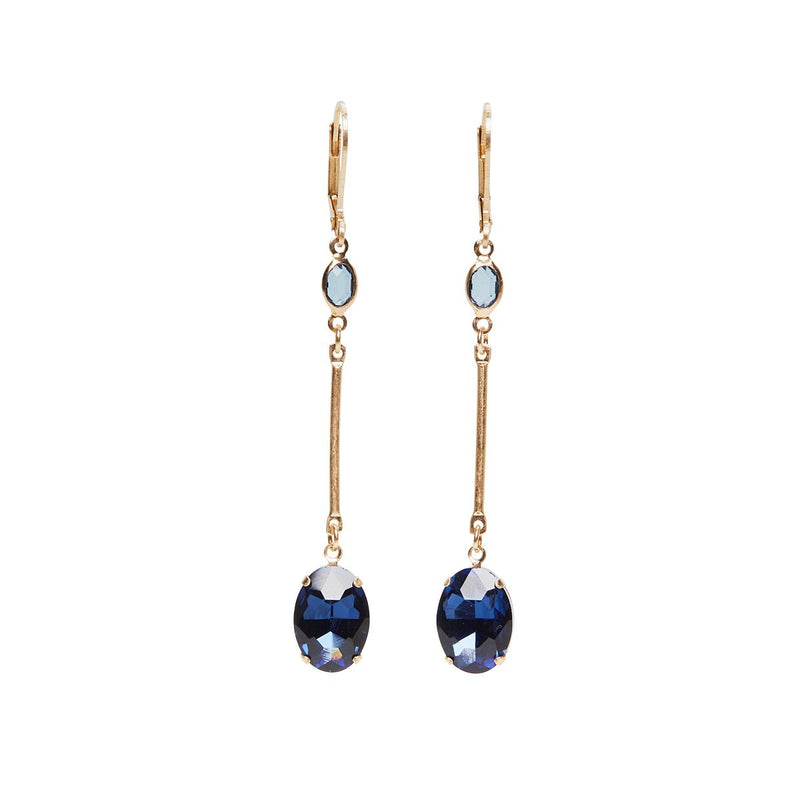 Long drop earrings in sapphire blue