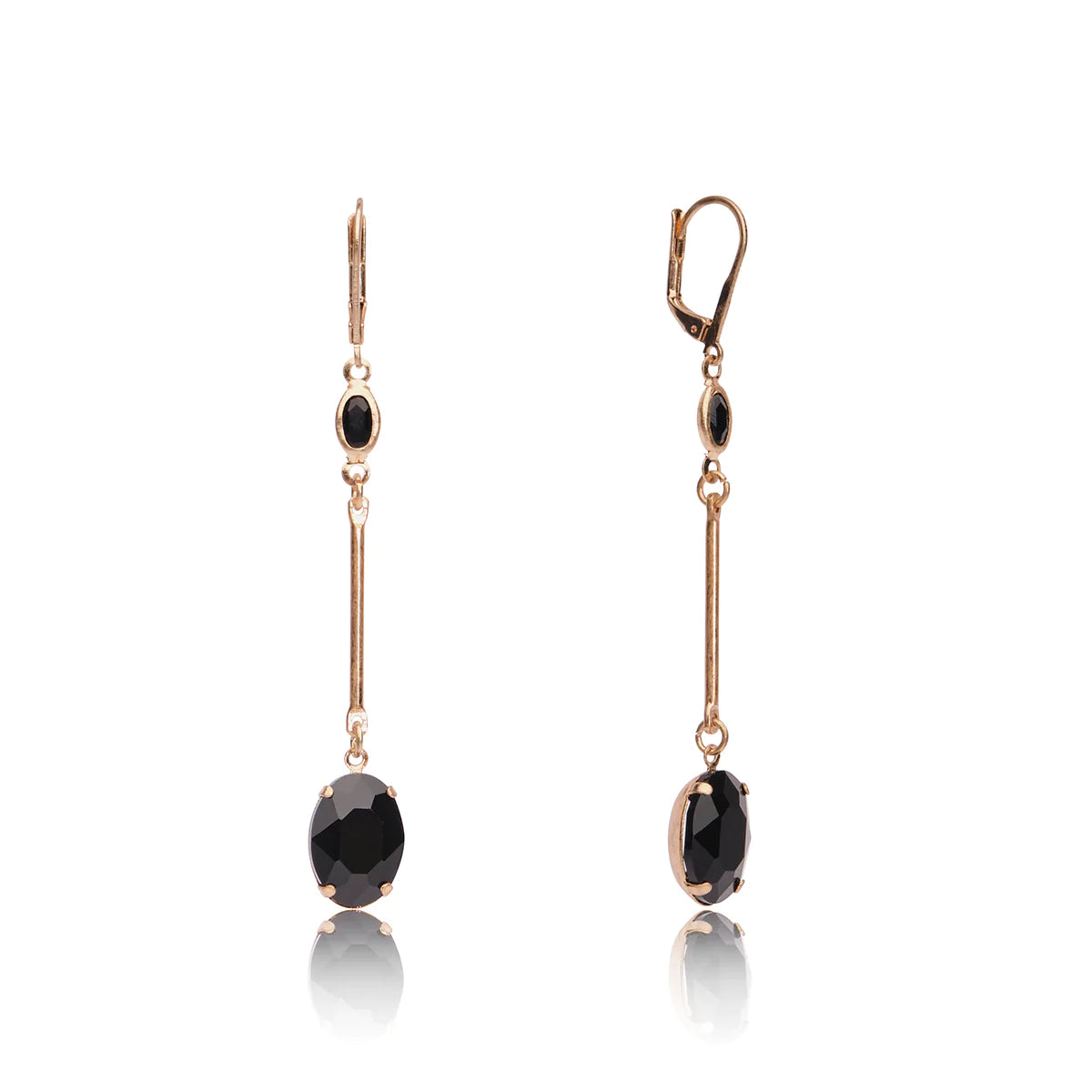 Long drop earrings in jet black