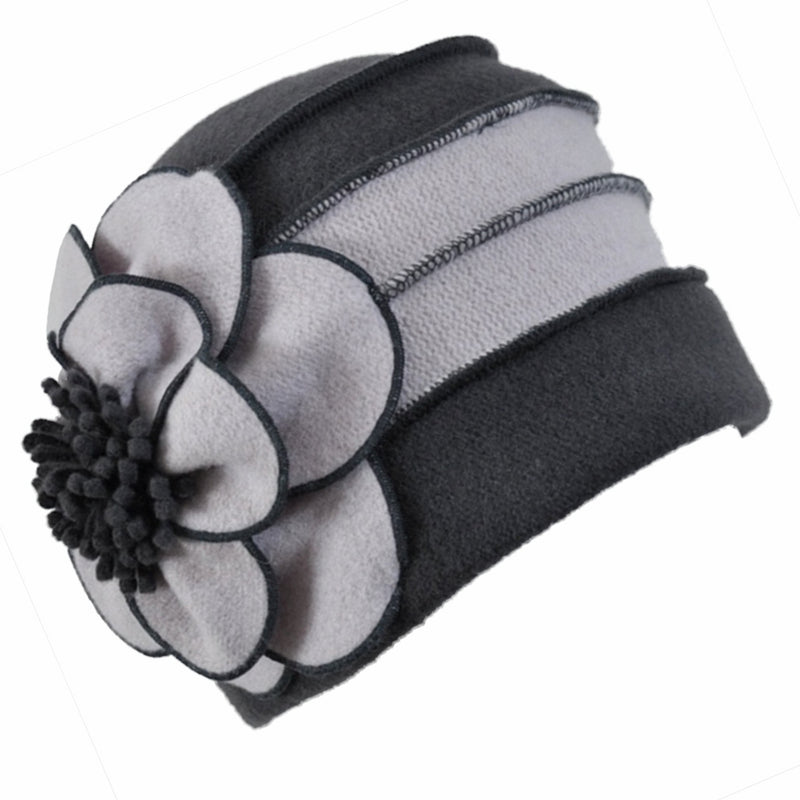 Cynthia flower cloche hat in grey