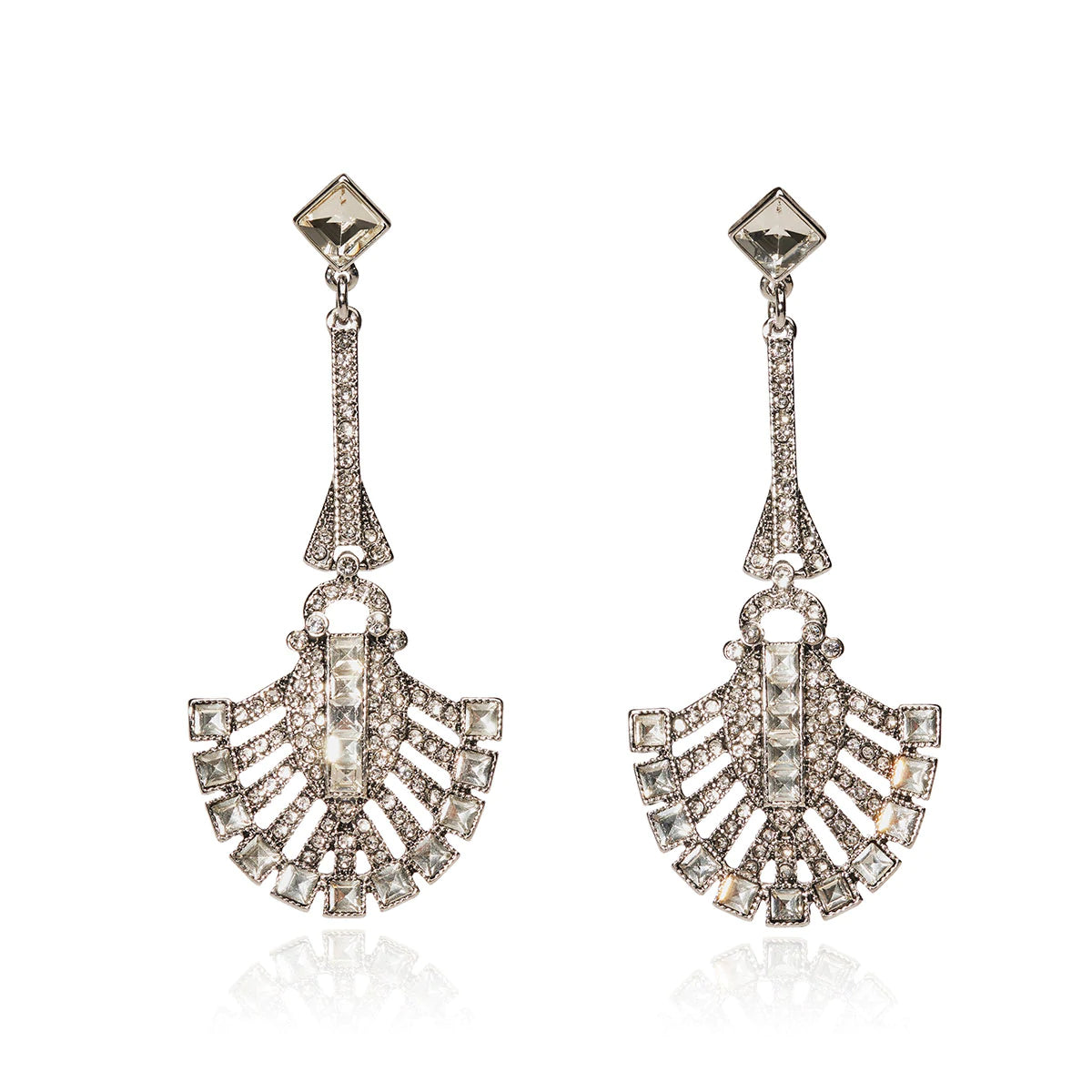 Nouveau long drop crystal earrings