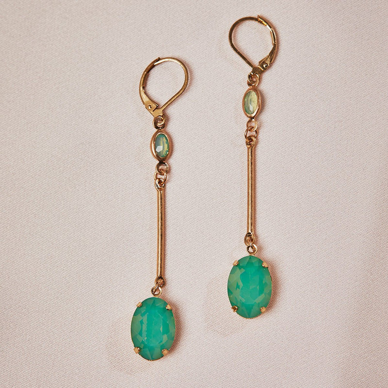Long drop earrings in jade green