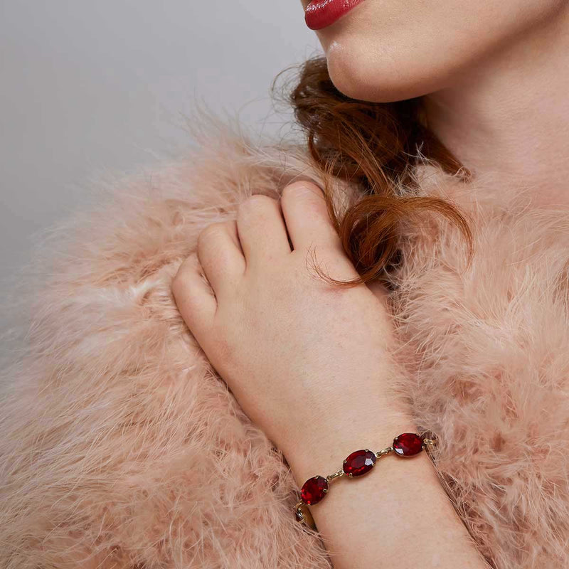 Oval stone bracelet in ruby red